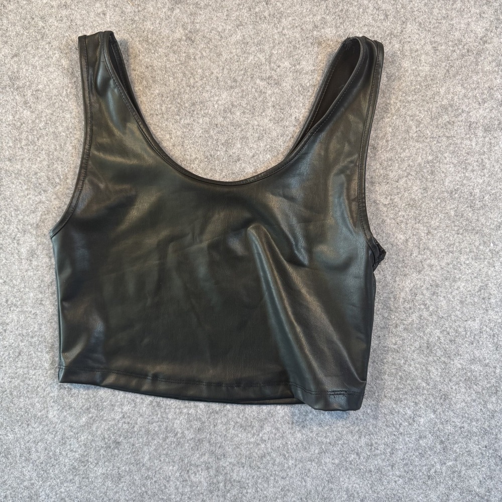 Zenana‎ PT-15034 Crop Top Medium Black Faux Leather Stretch Tank